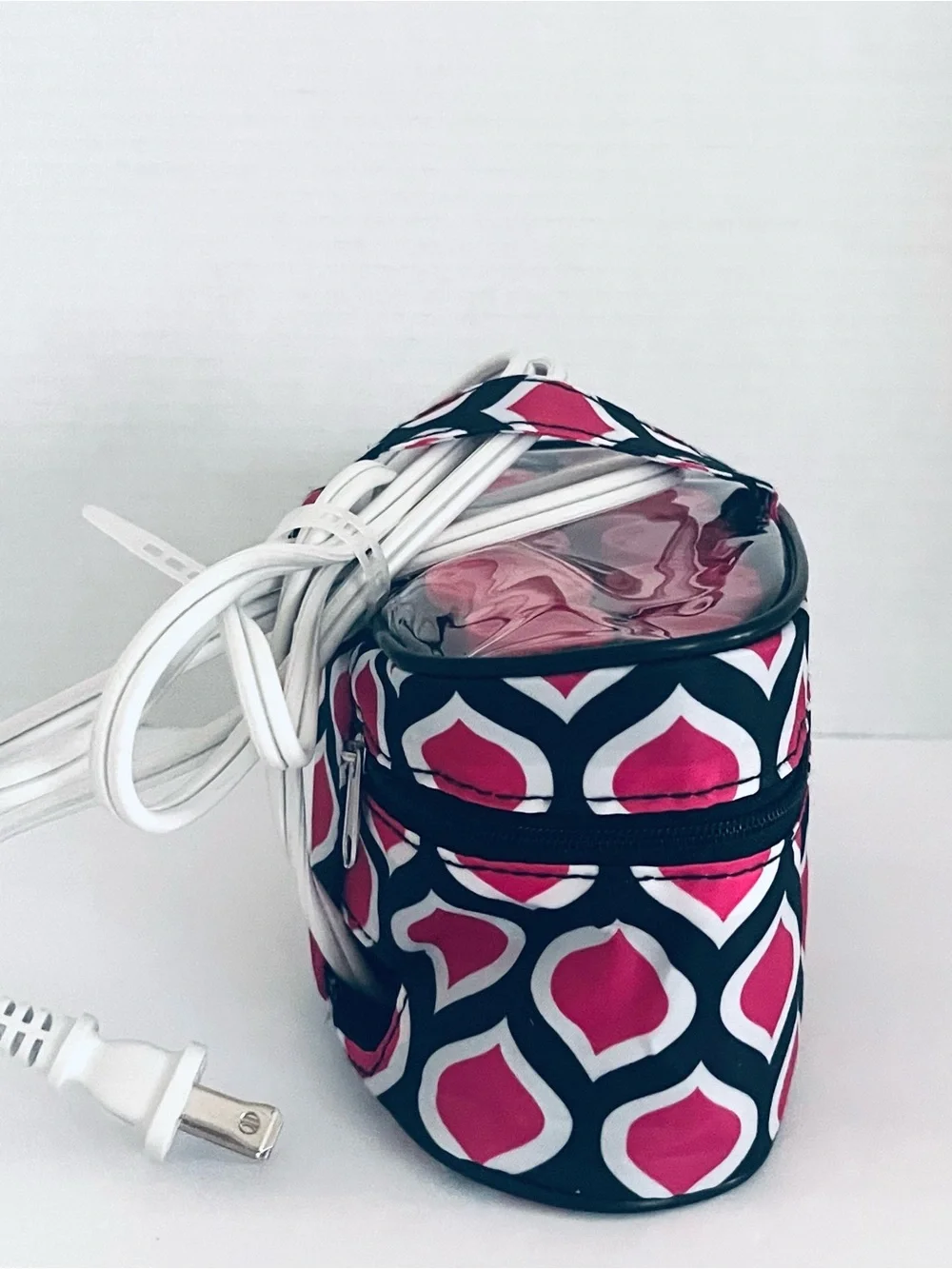 Conair Pink & Navy Patterned Heated Travel Rollerset Case & Clips